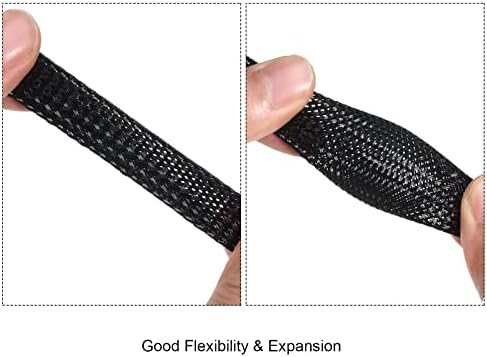 50ft PET Expandable Braided Cable Sleeve, Wire Loom Wire Braid Sleeving with 127 Pieces Shrink Tube for Audio Video and Other Home Device Cable Automotive Wire (Black,1/4 Inch, 1/2 Inch, 3/4 Inch)