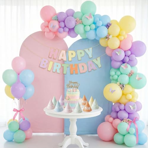 Image of Party Propz Pastel Happy Birthday Decoration Kit - 65 Pcs, Multicolor Balloons for Birthday, Birthday Decoration Items, Pastel Birthday Cap, Birthday Banner for Boys & Girls (Cardstock)