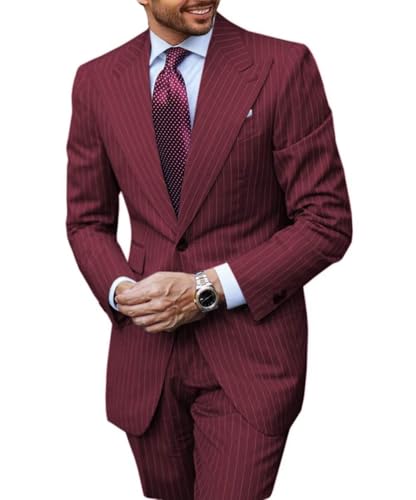 Men's Suit 2 Piece Set Slim Fit Pinstripe Suits for Men Business Wedding Prom Tuxedos Formal Dress Blazer Pants Set2