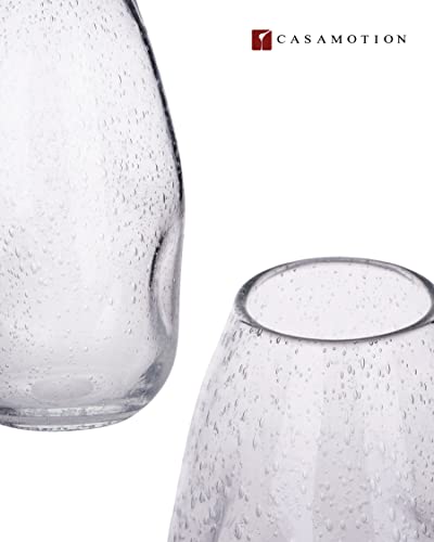 CASAMOTION Vase for Flowers Clear Centerpiece Wedding Table Hand Blown Glass seeded Bubbles Home Decor Modern Organic Stone Shape Over Kitchen Island Coffee Table 9 Inch H - Image 5