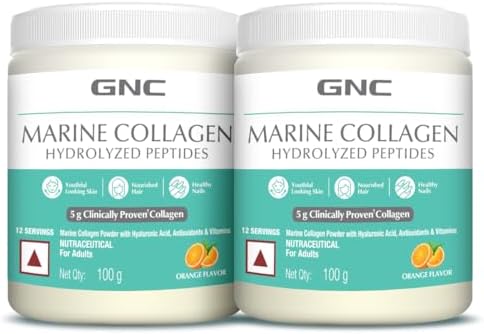 GNC Marine Collagen|100 Gm|Type 1 & Type 3 Collagen|Hydrolyzed Peptides |Hyaluronic Acid|Biotin |Vitamin C &E |Grape Seed Extract |Rosemary Extract |For Radiant & Youthful Skin,2 count,12 servings