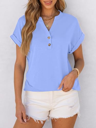Image of ANRABESS Womens Short Sleeve Henley Tops V Neck Dressy Casual Blouses Summer Trendy Tee Shirts 2026 Vacation Fashion Clothes