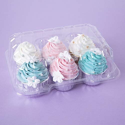 One More Clear Cupcake Boxes 6 Cavity Holder, Large 6 Compartment Muffin Containers Plastic Cupcake Carrier With Deep Dome 4" High Safe Eco-Friendly Material Pack Of 15 #TOP1