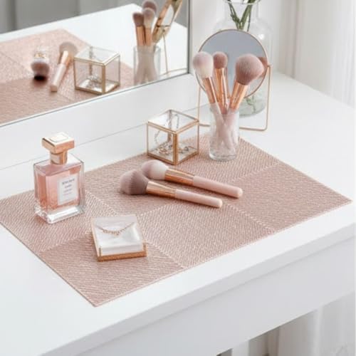 Image of HomeCloud Rectangular Waterproof Dining Table Placemats | Strong & Easy-Clean Table Mat for Dining, Center & Bedside Table | Protects from Spills, Heat & Scratches (Six Boxes Rosegold, Set of 2)