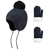 Material suave y cálido: hecho de material de vellón, suave y cómodo, naturalmente cálido y duradero de usar, el sombrero y las manoplas son de doble capa con forro polar suave y cómodo, por lo que son muy cálidos en climas fríos