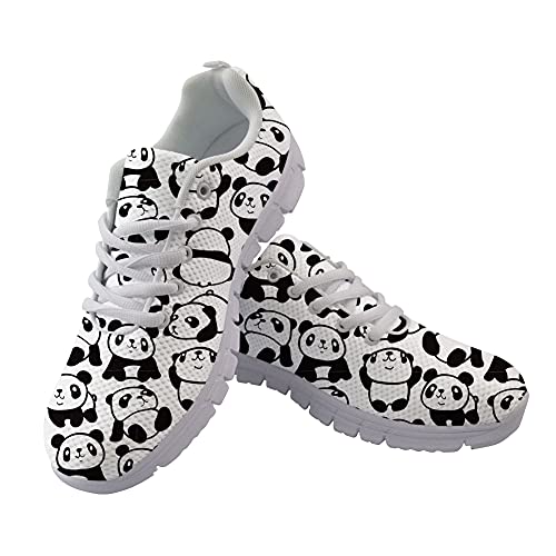 Jeiento Women Road Running Shoes Cute Panda Pattern Lacing Anti-Skid Outdoor Trail Fashion Sneakers Size US 8