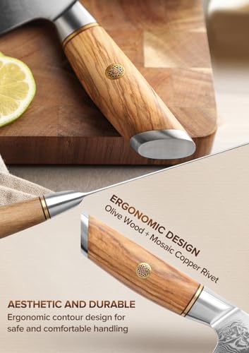 Foto von XINZUO 19cm Hackmesser, 73 Schichten Damaststahl Pulverstahlkern Hackbeil Chinesisches Kochmesser Multifunktions Chefmesser Fleischmesser -mit ergonomischer Olivenholz Griff -Lan Series