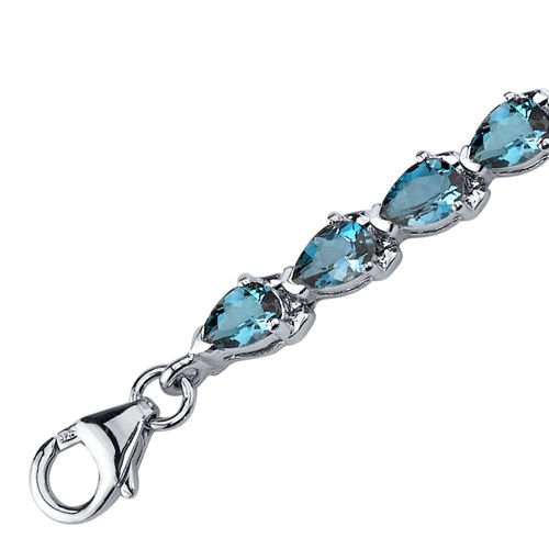 PEORA London Blue Topaz Teardrop Tennis Bracelet for Women 925 Sterling Silver, Natural Gemstone, 9.50 Carats total Pear Shape 6x4mm, 7 ? inch length, December Birthstone Bracelet, w/Jewelry Box2