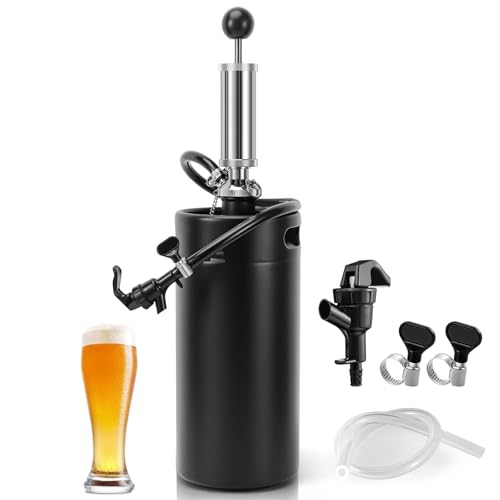 Image of 128oz Mini Keg Growler Tap System, 3.6L Mini Keg Pump Beer Tap Draft Beer Dispenser System Growler Beer Keg Party Hand Pump for Homebrew Craft Beer, Camping, Picnics