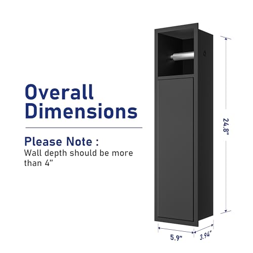 in Wall Toilet Paper Holder, Over-Mounted Toilet Roll Holder w/Cabinet for Bathroom Remodel, 304 Stainless Steel Tissue Paper Holder with Dispenser (Matte Black)