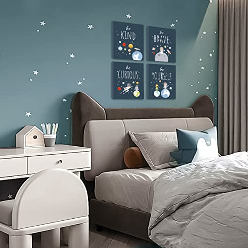 Image of CHDITB Frame Outer Space Art Print, Boys Planet Theme Canvas Posters, Set Of 4 (12' x 16') Space Canvas Wall Art For Kids Room Decor, Ready to Hang