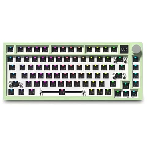 FKZ K75 Barebone Keyboard Kit,75% Hot Swap Tri-Mode Bluetooth 5.0/2.4G Wireless/Type-C Wired RGB Mechanical Gaming Keyboard Kit with Knob Screen Gasket PCB Mount Custom Keyboard DIY Kit (Green) Cover