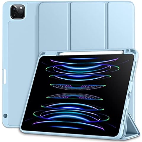 Vobafe Case Compatible with iPad Pro 11 Inch Case 2022/2021/2020/2018, TPU Flexible Back Cover with Pencil Holder, Auto Wake/Sleep, Support Pencil 2 Wireless Charging, Light Blue Cover