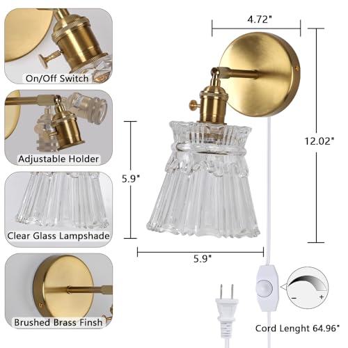 Image of Sedelan Plug in Wall Sconce, Victorian Wall Sconce, Vintage Wall Sconces Indoor, Glass Wall Lamp,Dimmable Mid Century Sconce Modern Bathroom Vanity Light Plug in, Over Mirror for Bedroom Stairway