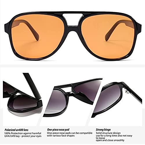 Nulooq Vintage Retro Aviator Polarized Sunglasses For Women Men Large Frame 70S Square Sunglasses Uv400 Protection (Orange) #TOP4