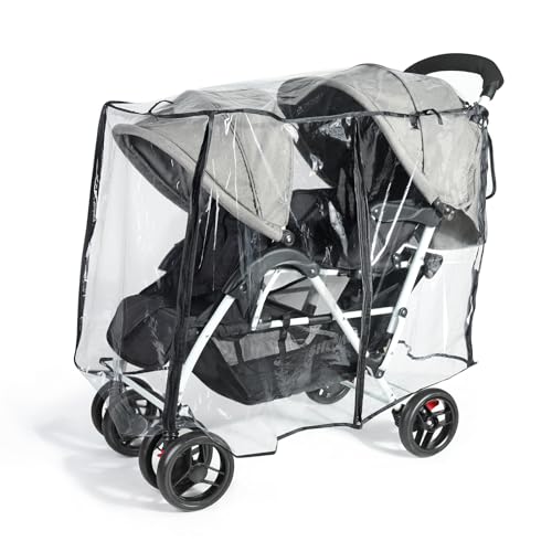 Image of IvyWind Stroller Rain Cover for Double Tandem Stroller, Universal Size Weather Shield for Stroller, Breathable Double Stroller Cover for All-Weather Protection from Rain Snow Dust