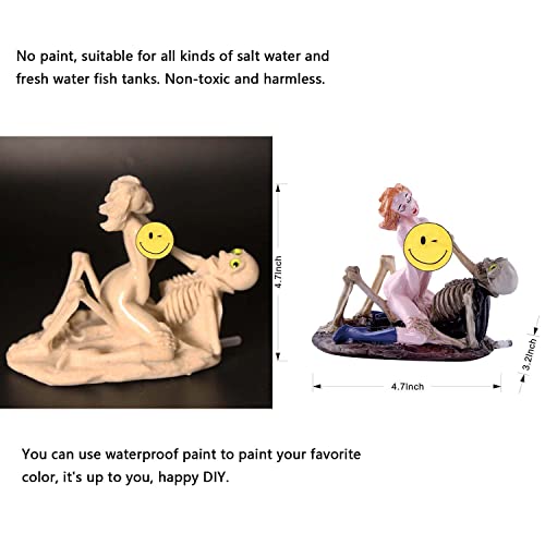 Carefree Fish Aquarium Skeleton King and Queen Decor Tank Halloween Skull Ornament Bubbler Ornament A Crazy Underwater Song and Dance Drama No Paint 5.9Inch - Thumbnail 4