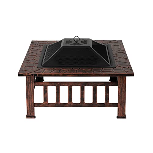 Fire Sense Burlington Square Fire Pit | Wood Burning | Mesh Spark Screen, Wood Grate, And Screen Lift Tool Included #TOP1