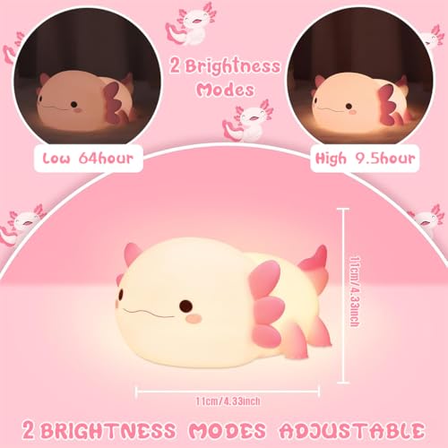 Image of ELEPHANTBOAT Axolotl Night Lamp for Kid, Silicone Cute Axolotl LED Table Lamp, Colour Changing with USB Rechargeable Night Light, Sensor light with 15mins Auto Off Kid Room Bedside Light, Gift for Kid