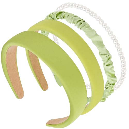 Hapdoo Green Pearl Headband, Green Headbands for Women 4pcs Pearl Headband Set for Girls, Fashion Bridal Wedding Hair Accessories Hair Hoop