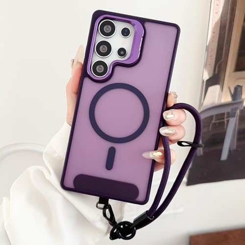 Coque Galaxy S24+ violet foncé antichoc avec dragonne magnétique et support