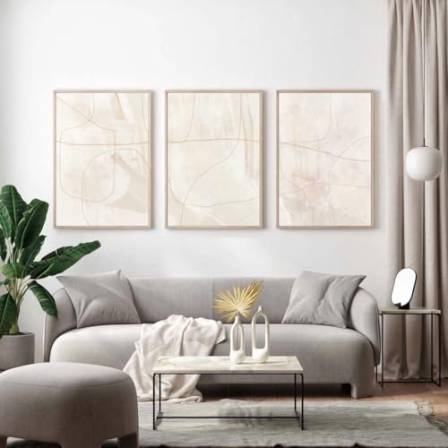 Láminas para pared boho solución elegante para decorar salones amplios con tres lienzos beige 3