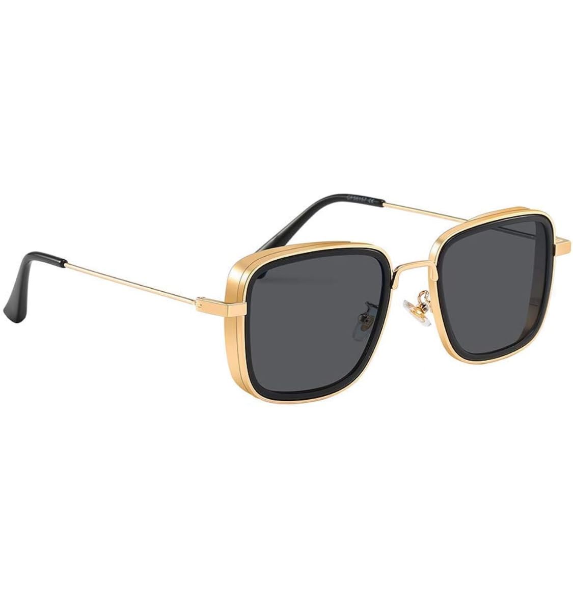 pc star | Full Rim Square Branded Latest and Stylish Sunglasses | 100% UV Protected | Men & Women | Medium | Golden Frame/Black Lens - Pack of 1-picture-43