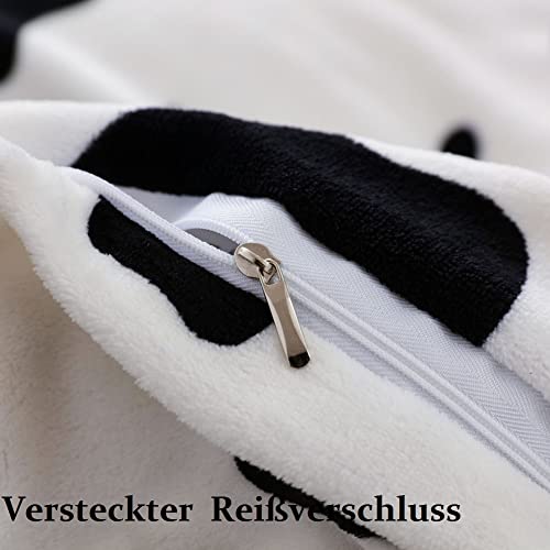 Lanqinglv Winter Flanell Bettwäsche 200x200cm Plüsch Fleece Flauschig Warme Schwarz Weiß Kuhmuster Winterbettwäsche Kinder Bettbezug mit Reißverschluss und 2 Kissenbezug 80x80cm - Image 6