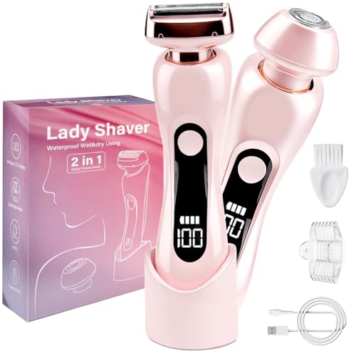 Dandin 2-in-1 Doppelkopf Rasierer Damen, Intimrasierer für Frauen mit USB-C-Laden, Damenrasierer Elektrisch, Elektrischer Rasierer Damen für Gesicht, Beine & Arme, Nass- und Trockenrasierer (Rosa)