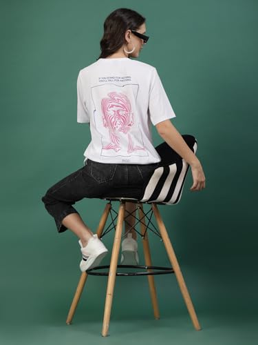 Image of Rigo Back Printed Half Sleeves Round Neck Oversized T-Shirt for Women | Drop Shoulder T-Shirt for Women | Loose Baggy Fit T-Shirt for Women /Girls