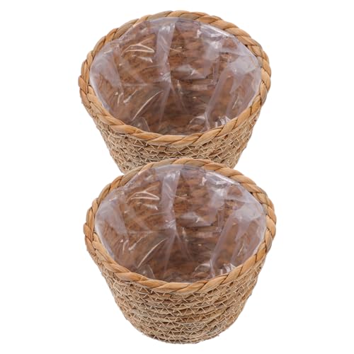 ORFOFE Panier à Plantes Tressé en Paille Naturelle 2 Pcs 13 Cm x 9 Cm pour Jardinière D'intérieur Décoration Rustique Maison Rangement Polyvalent