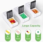 Opret Weekly Pill Organiser, Small Pill Box 7 Day 2 Times a Day for AM PM, Portable Travel Tablet Organiser with 14 Removable Compartments, for Vitamins Supplements Medication (Black & White)