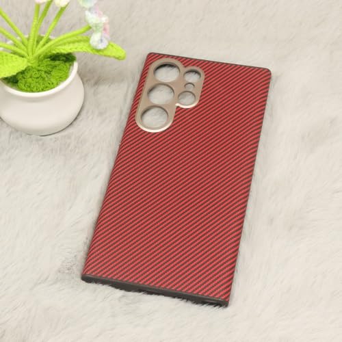 Housse carbone Samsung S24 Ultra en cuir végétalien rouge premium chic