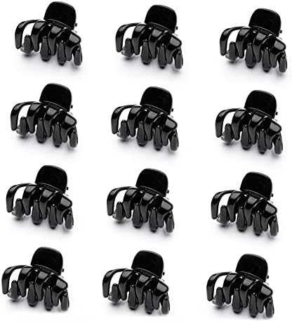 Cobahom 12 Pack Small Hair Claw Clips 1.2 Inch Plastic Hair Clips for Thin Hair No-Slip Mini Hair Clips Hair Styling Accessories for Women and Girls (Black)