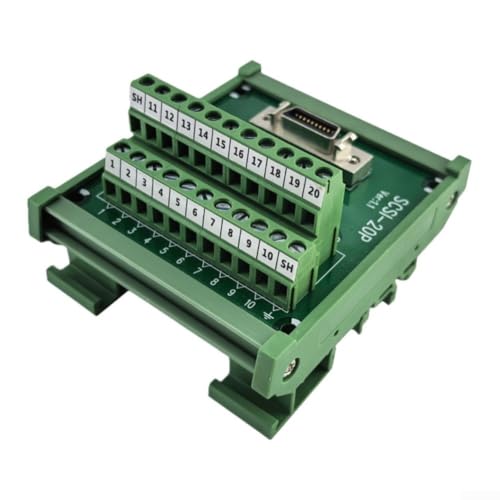 Image of SCSI-20P-CN-F 20-Pin Terminal Block for PLC and Industrial Engines, Copper Contacts with PA66 Insulation, DIN Rail Mounting, Green
