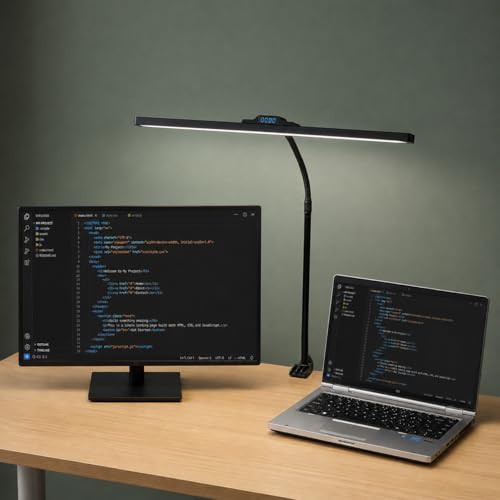Image of Isomars LED Desk lamp for Computer Monitor and Laptop, Eye Friendly Study lamp with Clamp, 3 Color Modes & 10 Step Brightness, 24 Inch, Perfect for Reading, Studing, Working (Black)