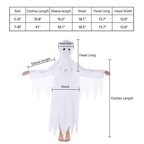 Suppromo Ghost Costume For Kids Girls Boys White Halloween Boo Ghost Costume Spooky Trick-Or-Treating With Removable Hood 7-8T #TOP5