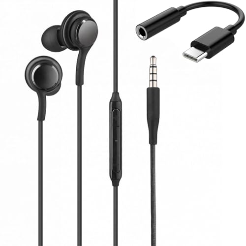 Image of Type-C Earphones for Samsung Galaxy A56 5G / A 56 Earphones Original Like Wired in-Ear Headphones Stereo Deep Bass Headset Earbud with Type-C to 3.5mm Audio Jack, Mic (TAK3, Black)