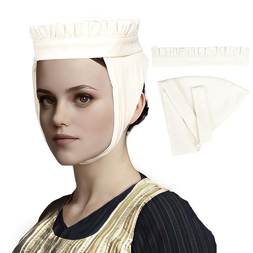 PROCOS Medieval Linen Headband for Women 14th Century Ruffled Fillet Barbette Hair Bandanas Wrap