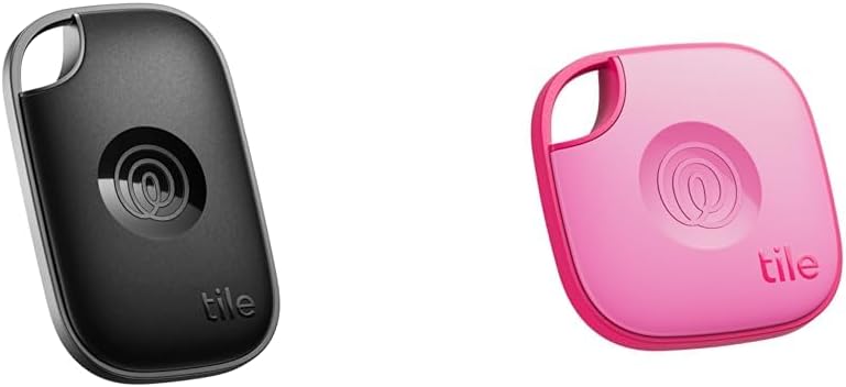 Tileby Life360 Pro (2024) - Powerful Bluetooth Tracker Bundle, Key Finder and Item Locator for Keys, Bags and More, Black + Pink