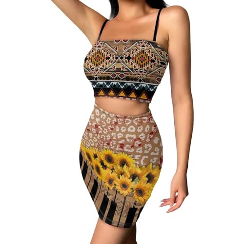 Image of Biyejit Women's 2 Piece Summer Outfits Spaghetti Strap Crop Tops and Bodycon Mini Skirt Dress Set Plus Size S-4XL