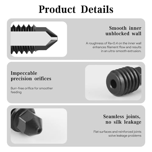 Gehärtete Stahldüsen für P1P/P1S/X1/X1C/X1E/Kobra 3 Combo/Abenteurer 5M/5M Pro 0.2MM 0.4MM 0.6MM 0.8MM, mit Extra Silikon Abdeckung Socke, Extruder Hotend Hardened Steel Nozzle für Bambu Lab