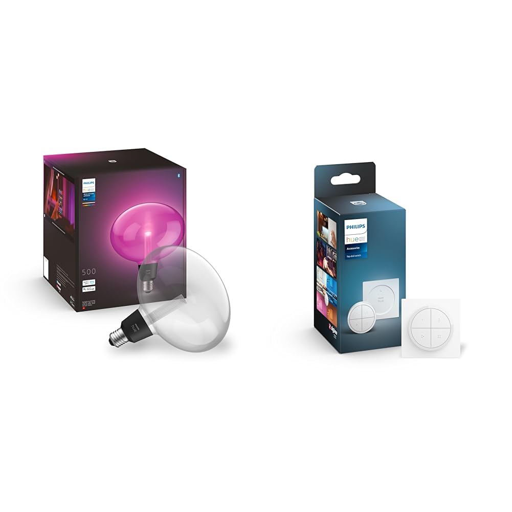 Philips Hue White & Color Ambiance Lightguide Ellipse 500lm & Tap Dial Switch Drehschalter, weiß, personalisierbar via Hue App, Zubehör
