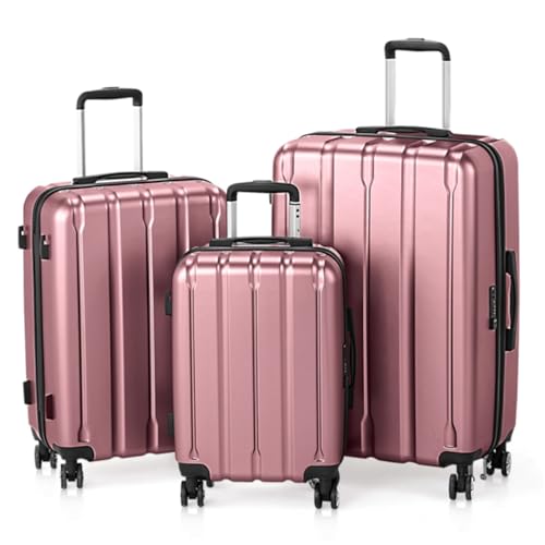 3-Piece Suitcase, 20, 24, 28 Inches, Vertical Stripes, Suitcase, Travel Bag, Universal Wheels, TSA Combination Lock, Burgundy