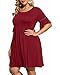 Pinup Fashion Plus Size Casual Dresses Women Babydoll Burgundy Summer Knit Bell Sleeve T-Shirt Short Swing Sundress with Pockets