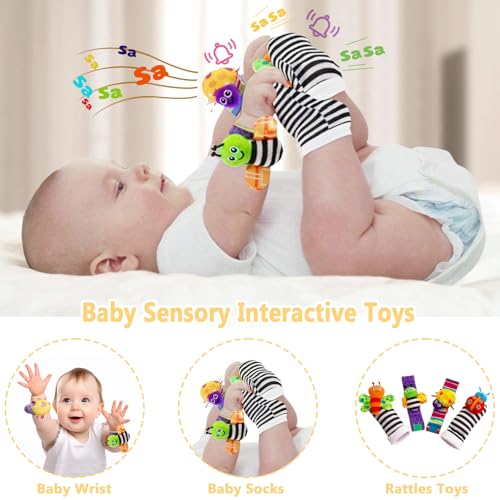 Image of Baby Shower Gifts - Baby Gift Basket Baby Wrist Rattle Socks Portable Diaper Changing Pad Baby Essentials - Gender Reveal Gifts