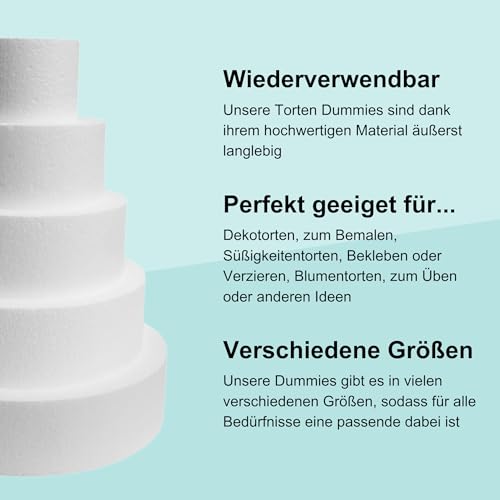 Cake Company Torten Dummy Set 5 Etagen | 25cm hohe, hochwertige Styropor Torte | Deko-Torte 30 x 25cm x 20cm x 15cm x 10cm - 5cm Höhe | weiß (5 Stöckig)