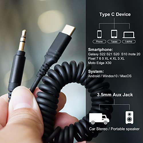 Wkwzy Usb-C To Aux-Cord,4Ft Male To Male 3.5Mm Audio-Jack Coiled-Cable With Dac Core 24Bit/96Khz,Type C Plug Adapter For Android Phones / Car Stereo / Portable Speaker #TOP5