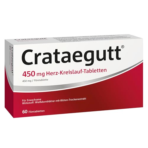 Crataegutt 450 mg Herz-Kreislauf-Tabletten | 60 Tabletten | Pflanzliches Arzneimittel zur Unterstützung der Herz-Kreislauf Funktion | Weißdorn hochdosiert