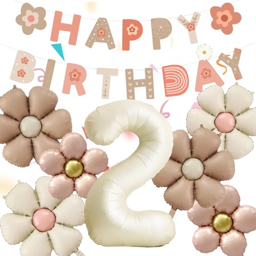 8 Pièces 2 An Decoration Anniversaire Marguerite, Ballon Anniversaire 2 an Fille, Ballon Fleur marguerite, Deco anniversaire Fille 2 An, pour les AnniversairE 2 an, les Baby Showers